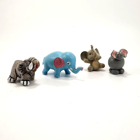 Vintage Mid-Century to 80s Mini Elephant Mixed Figurine Lot (Set of 4)